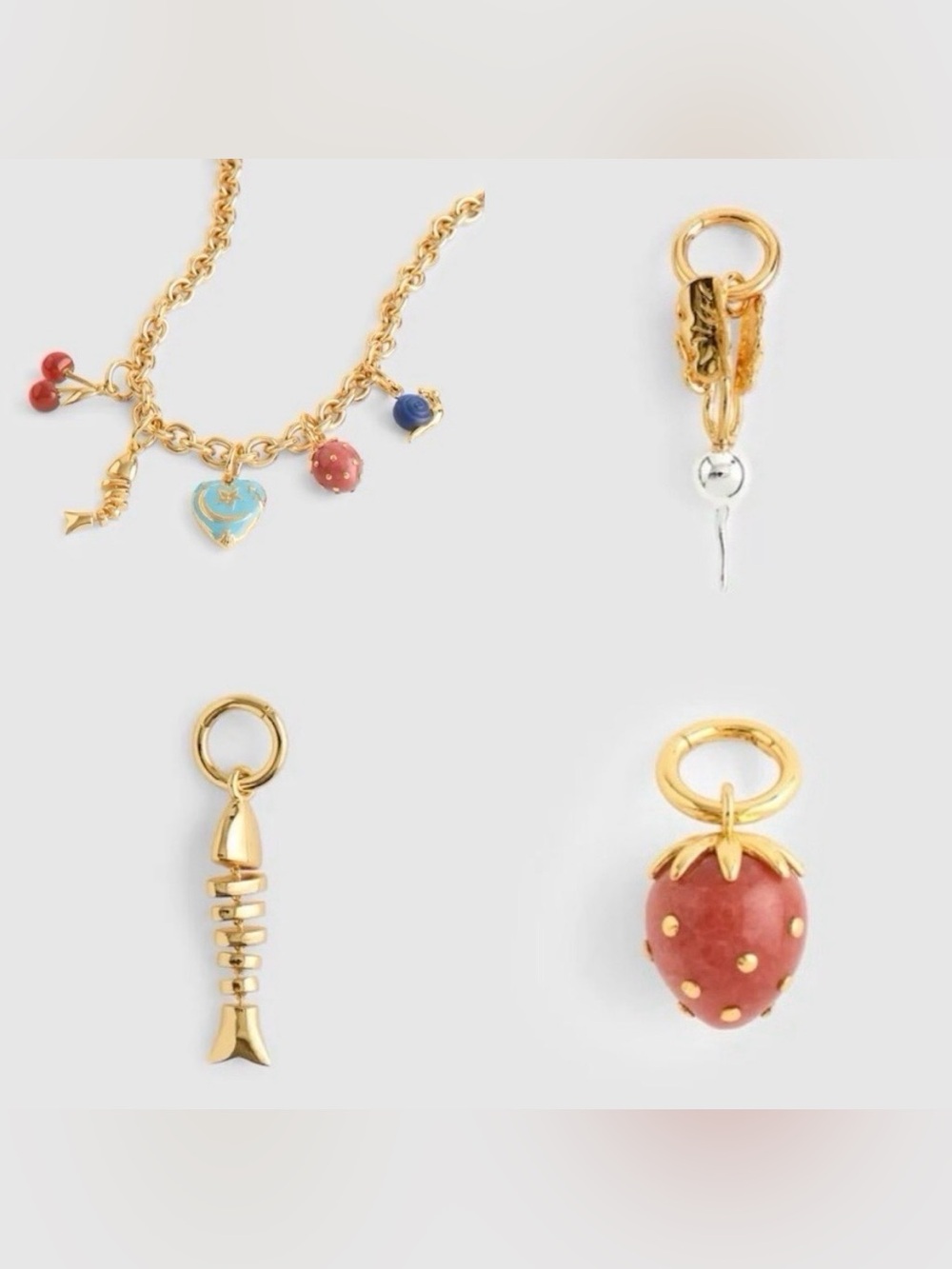 MADEWELL 🍓 🐠 🫜 Set of 3 Charms Antique Gold Clasped